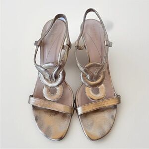 Kate Spade Gold Leather Strappy Sandal Heels Shoes Womens Size 7.5